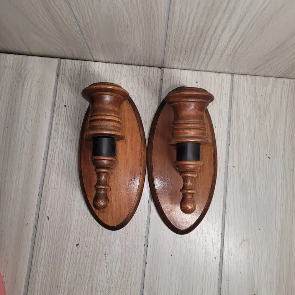 Vtg Wooden Wall Votive Candle Holders Sconces 7